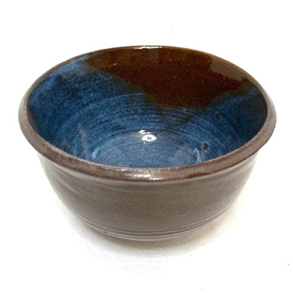 Pottery Bowl Handmade Marked Brown‎ & Blue 6" D